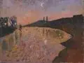 Maria Adler-Krafft, Elbe am Abend, 1990, Öl auf Leinwand