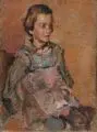 Johannes Kühl, Sitzendes Mädchen. Wohl 1940er Jahre, Öl auf Leinwand, auf Malpappe montiert