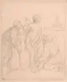 Carl Joseph Begas, (zugeschr.), Susanna und die beiden Alten. Anfang 19. Jh, Kohlestiftzeichnung. auf ockerfarbenem Papier