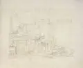 Erling Carl Vilhelm Eckersberg, Wiedersehensfreue. Wohl 1830er Jahre, Bleistiftzeichnung auf Japan