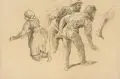Heinrich Gärtner, (zugeschr.), Figurenstudien von sensenden Bauern. 2. H. 19. Jh, Kohlestiftzeichnung, partiell weiß gehöht, auf ockerfarbenem Velin