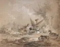Ernst Hasse, Enten am Wasser, Um 1850, Bleistiftzeichnung, aquarelliert, auf Karton
