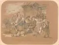 O. Müller, Juche Hopsa Tralala, die Schwalben sind wieder da, Um 1850/1860, Bleistiftzeichnung, partiell weiß gehöht, auf braunem Papier