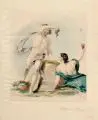 Albert Nugent, Bacchus mit einer Nymphe, 1841, Aquarell auf Papier, vollflächig auf einen Untersatz kaschiert