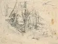Albert Richter, (zugeschr.), Waldrand. 1870er Jahre, Bleistiftzeichnung