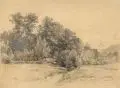 Berlebeck by Josef Willroider, 1877, Bleistiftzeichnung auf ockerfarbenem Papier, offered Jun 2021