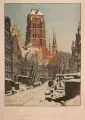 Arthur Bendrat, Sankt Marien in Danzig mit der Jopengasse, 1906, Farblithografie auf chamoisfarbenem Papier