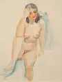 Eric Johansson, Sitzender weiblicher Akt mit angewinkeltem Bein. Wohl um 1920, Aquarell über Bleistiftzeichnung auf gelblichem Velin