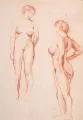 Kurt Opitz, und andere Künstler, Sechs Aktstudien. Wohl 1920er-1930er Jahre, Rötel- , Farbkreide- und Bleistiftzeichnungen, teils aquarelliert, auf verschiedenen Papieren