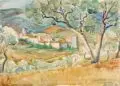Alfred Teichmann, Spanisches Gebirgsdorf auf Mallorca, a) Aquarell in Blei signiert "A