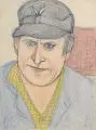 Fritz Tröger, Arbeiterportrait (Eisenbahner?), 1973, Farbige Wachskreidezeichnung und Faserstift auf festem Papier