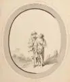 Deodatus Roger, Hirtenpaar / Landschaft mit Hirten / Hirtin mit Holzbündel und Kind in einer Landschaft, Um 1800, Feder- und Pinselzeichnungen in Tusche auf Bütten