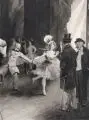 Oskar Bluhm, Im Theater, 1899, Aquarell in Grisailletechnik, weiß gehöht, auf Karton