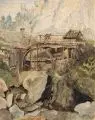 Woldemar Rau, Dürr-Kamnitz-Mühle, 1870, Aquarell und Federzeichnung in brauner Tusche auf Aquarellpapier