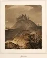 Caspar Johan Nepomuk Scheuren, (zugeschr.), Abendliche Landschaft mit entlaubten Bäumen und Schloss in der Ferne. Mitte 19. Jh, Wasserfarben