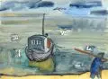 Horst Weber, Fischerboot / Usedom, 1964, Aquarell über Bleistift auf Aquarellpapier