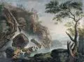 Heinrich Andreas Meyer, Die Wasserfälle von Tivoli, Um 1792, Sand, getönt und fixiert, auf Leinwand (Marmotinto)