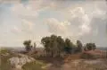Carl Schweich, Weite Heidelandschaft. Wohl um 1880, Öl auf Leinwand