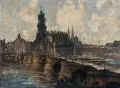 Gerhard Graf, Dresden – Blick über die Elbe auf Augustusbrücke und Hofkirche. Wohl um 1930, Öl auf Leinwand