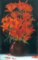 Rudolf Müller-Gerhardt, Feuerlilien. Wohl um 1930, Öl auf Malpappe