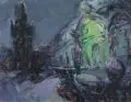 Bruno Griesel, Prag – Blick auf den nächtlichen Pulverturm, 1987, Öl auf Malpappe