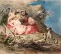 Paul Antoine Hertl, (zugeschr.), Maler und Modell, Um 1850, Aquarell auf Karton