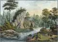 Ludwig Mecklenburg, (zugeschr.), Romantische Waldlandschaft, 1851, Gouache auf festem Papier