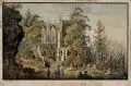 G. J. Müller, Der Kirchhof auf dem Oybin bei Zittau, Um 1830, Umrissradierung, altkoloriert, auf Bütten
