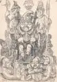 Curt Großpietsch, König der Zwerge, 1978, Federzeichnung in Tusche auf gelblichem Papier