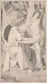 Sascha Schneider, Barbarossa in der Waldeinsamkeit, 1890, Bleistiftzeichnung auf gräulichem Papier, vollflächig auf festem Karton kaschiert