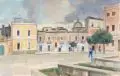Brindisi – Blick von der Piazza Santa Teresa auf die Kuppel von San Michele Arcangelo by Karl Kröner, 1957, Aquarell über Bleistiftzeichnung auf Japan, offered Dec 2020
