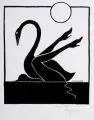 Tomi Ungerer, Leda und der Schwan. 2. H. 20. Jh, Holzschnitt auf festem Karton