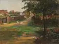 Fritz Küchler, Dorfstraße mit Gänsen im Schönfelder Hochland bei Dresden, Um 1900, Öl auf Leinwand