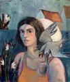 Judith Ostermeyer, Selbstbildnis mit Vögeln, 2002, Öl auf Leinwand