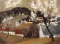 Zdeněk Rumler, Zaenek Rumler, Dörfliche Ansicht im Frühling. 2. H. 20. Jh, Öl auf Leinwand