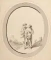 Deodatus Roger, Hirtenpaar / Landschaft mit Hirten / Hirtin mit Holzbündel und Kind in einer Landschaft, Um 1800, Feder- und Pinselzeichnungen in Tusche auf Bütten