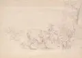 Johann Georg Wagner, (Nachfolge), Hirte mit Weidevieh. 1770er Jahre, Grafitzeichnung auf Bütten mit Wasserzeichen (Lilie, darunter "VDL", um 1770, Stabi