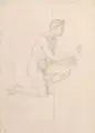 Carl Gottlieb Peschel, (zugeschr.), Männliche Aktstudie / Zwei Figurenstudien. 19. Jh, Bleistiftzeichnungen auf verschiedenem Papier