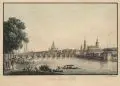 Johann Carl August Richter, Dresden gegen Abend, Um 1830, Umrissradierung, altkoloriert, auf Bütten