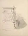 August Richter, (zugeschr.), Studienblatt mit Postament. 19. Jh, Pinselzeichnung in grauer Tusche, laviert, auf Bütten mit angeschnittenem Wasserzeichen (Leuven)