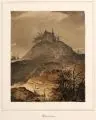 Caspar Johan Nepomuk Scheuren, (zugeschr.), Abendliche Landschaft mit entlaubten Bäumen und Schloß in der Ferne. Mitte 19. Jh, Wasserfarben