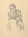 Eric Johansson, Selbstbildnis, zeichnend. 1920er Jahre, Grafitzeichnung auf feinem Skizzenpapier