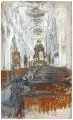 Gotthardt Kuehl, Franziskanerkirche in Überlingen, 1905, Gouache, farbige Kreiden und Grafit auf kräftiger Malpappe