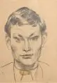 Bernhard Kretzschmar, Bildnis Peter, Um 1958, Grafitzeichnung auf bräunlichem Papier