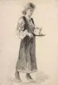 Loboda Ivan Ivanowitsch, Ukrainerin in Tracht, 1968, Kohlestiftzeichnung auf Bütten