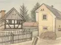 Fritz Tröger, In Laske bei Kamenz, 1946, Federzeichnung in Tusche, Aquarell und Blei auf Bütten