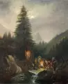 Meno Mühlig, Fischer am Wildbach in einer Vollmondnacht. 1850er Jahre, Öl auf Leinwand