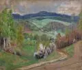 Georg Lührig, Erzgebirgslandschaft im Frühling. Wohl um 1920, Öl auf Leinwand