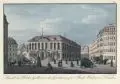 Johann Carl August Richter, Ansicht der Bilder-Gallerie u. des Gasthauses zur Stadt Berlin in Dresden, Um 1830, Umrissradierung, altkoloriert, auf Bütten