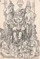 Curt Großpietsch, König der Zwerge, 1978, Federzeichnung in Tusche auf gelblichem Papier